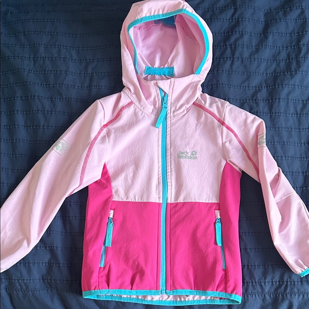Jack Wolfskin Light Pink & Hot Pink Hooded Softshell with Teal Trim